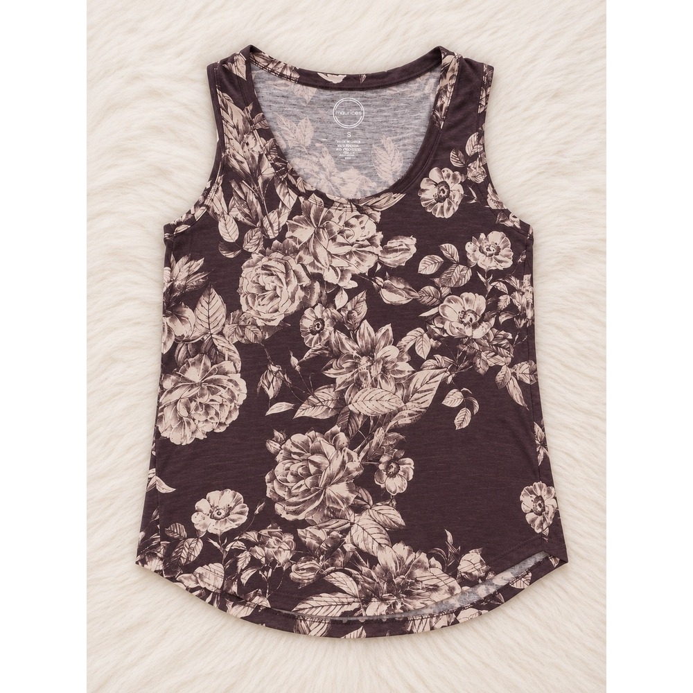Maurices Floral Tank Top Women's Small Plum Brown Sleeveless Scoop Neck